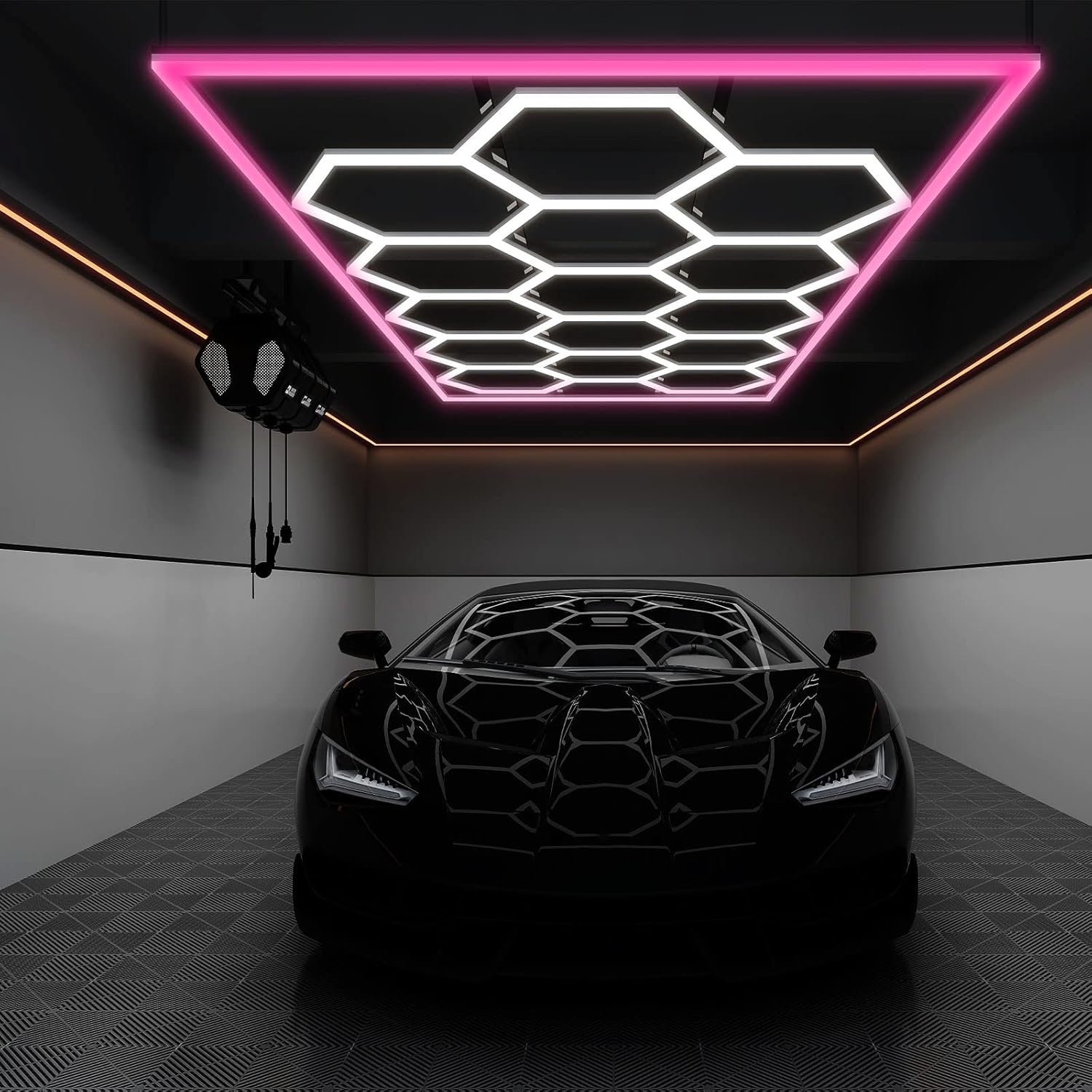 LED Hexagon Garage Light Pink Hexagon Garage Light with Adjustable