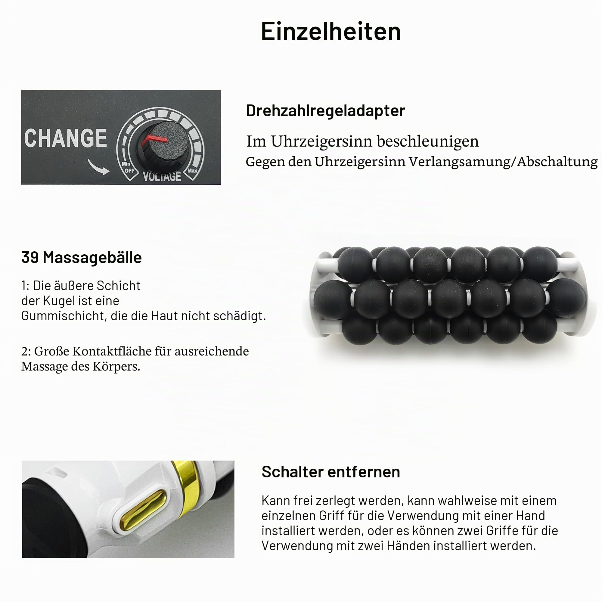 Elizia ETCRO01 Mikro-Vibrations-Rollmaschine, tragbares Körpermassagegerät, zur Beruhigung von Schulter- und Nackenschmerzen, für den Heimgebrauch