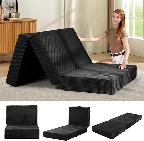 Miniatura 18 de Colchón Tri-Fold de 6 Pulgadas Tamaño Full - Cama Sofá Futón Plegable con Funda Removible Lavable, Colchón Futón de Espuma Viscoelástica Plegable |