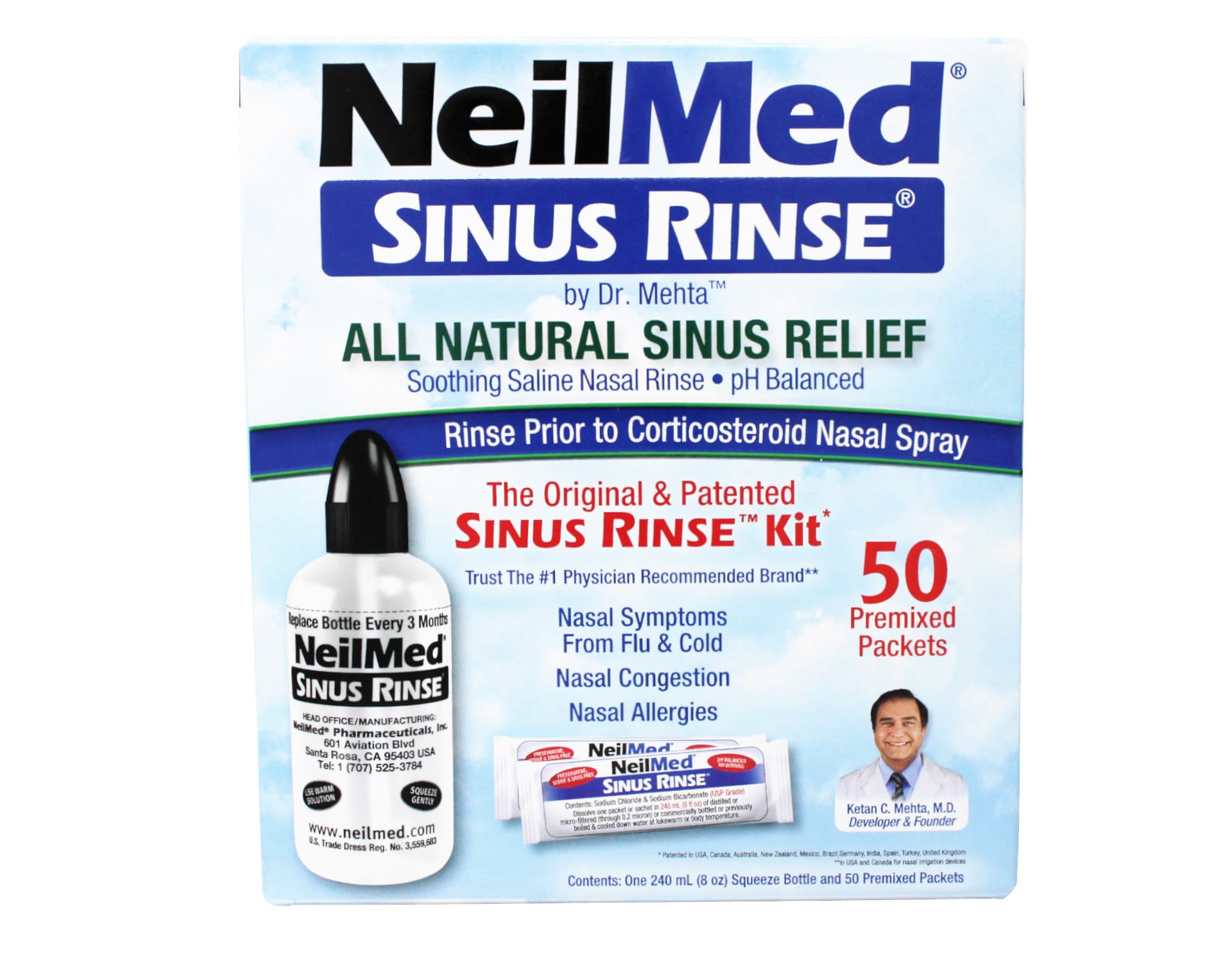 Lavador Nasal Sinus Rinse Kit C/60 Sobres Premezclados (240 mL)