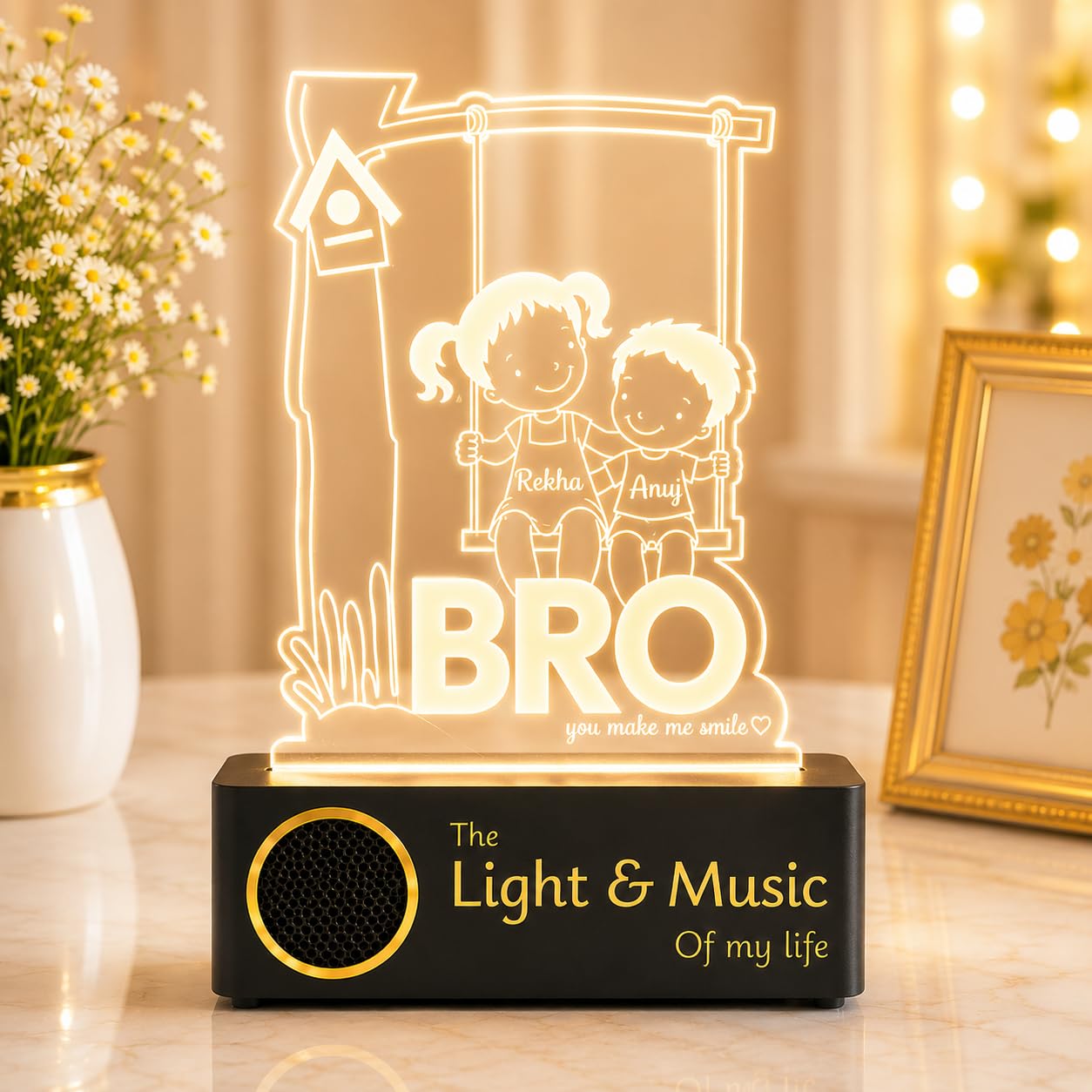 ZOCI VOCI Rakhi Gift for Brother - Customized BRO Night Lamp with 2 Names & BT Speaker | Personalized Nostalgic Gifts for Rakshabandhan 2026