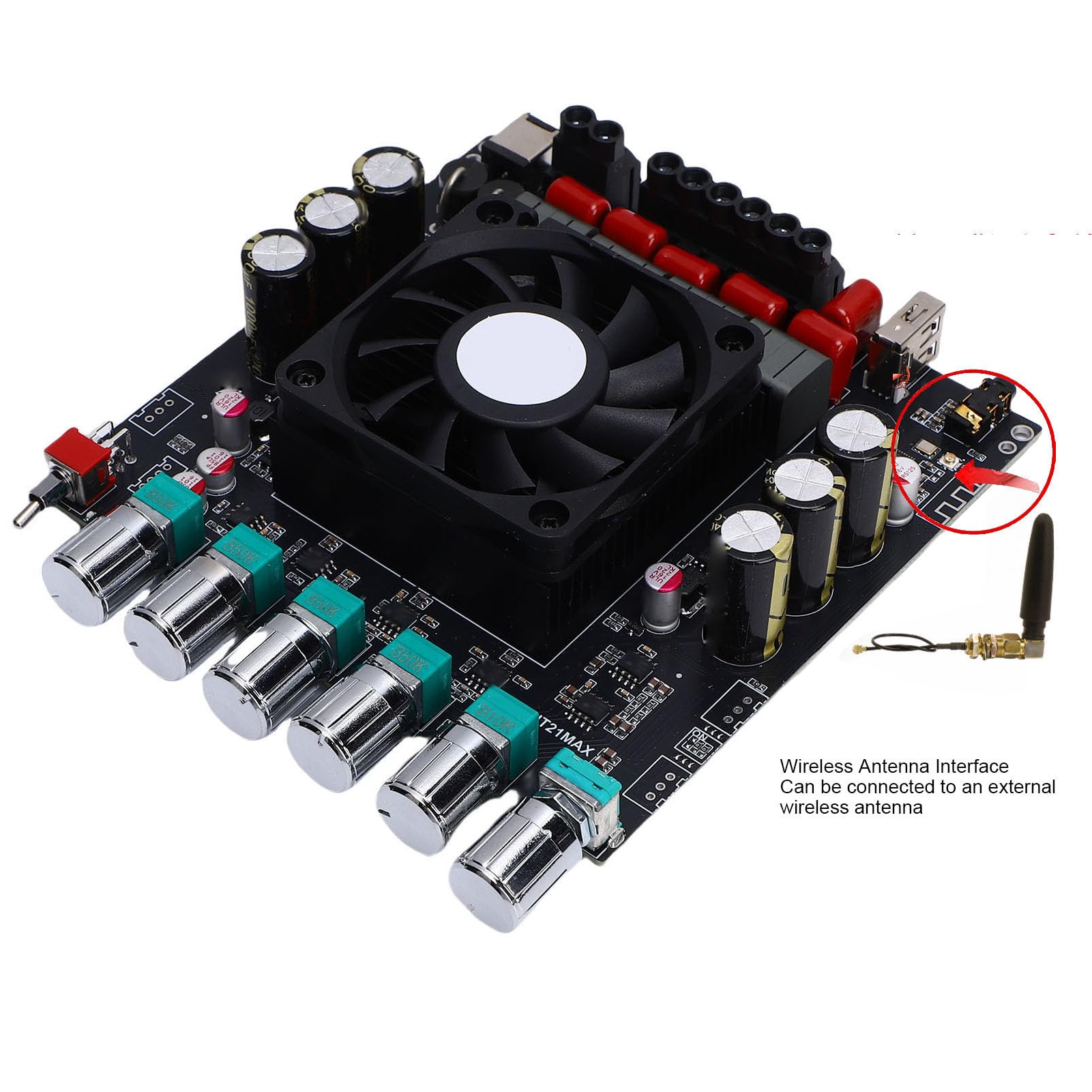 Scheda Amplificatore Audio Bluetooth a 2.1, Modulo AMP Digitale Ad Alta Potenza da 200 W+200 W+400 con Controllo dei Bassi Acuti e Protezioni Multiple, Ideale per Altoparlanti Home Theater