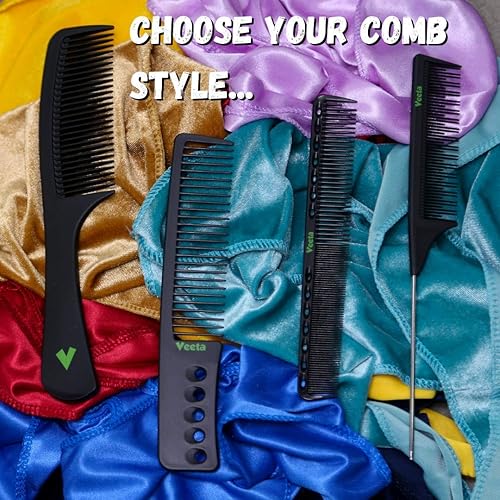 Miniatura 5 de Veeta Peine profesional de fibra de carbono, varios estilos, antiestático, resistente al calor y a los productos químicos, peine de cola de rata