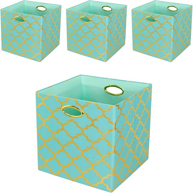 Posprica Storage Boxes, Foldable Storage Box, Storage Basket Set of 4 for Bedroom and Nursery Container Toy Drawer, Clothes Organizer, Laundry Room (33×33×33cm)