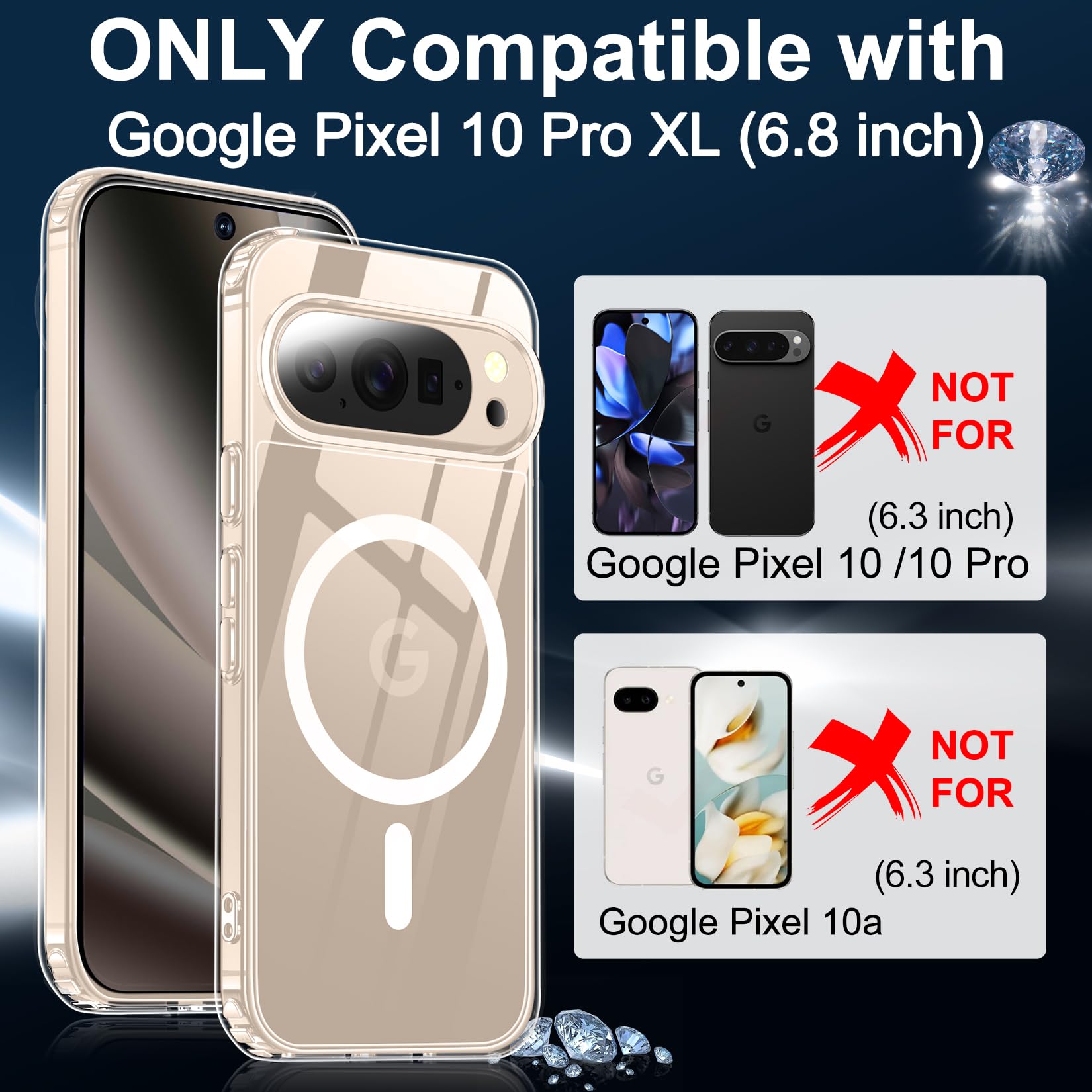 for Google Pixel 10 Pro XL Case,[Compatible with Magsafe] Military-Grade Protection & Anti-Yellowing,Magnetic Phone Case for Google 10 Pro XL Released 2025-6.8",Clear