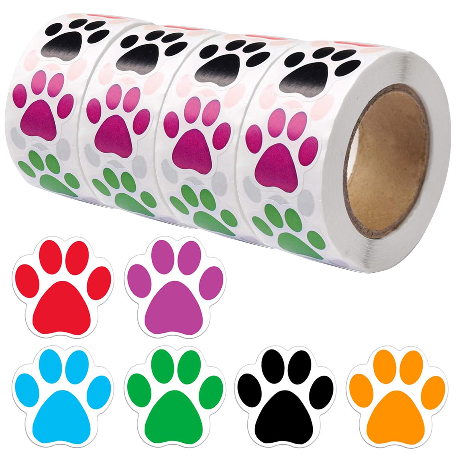 Paw Print Stickers, 2000 Pcs Colorful Dog Paw Labels 1 Inch Self-Adhesive Bear Paws Sticker Label for Crafts Scrapbook Wall Decoration