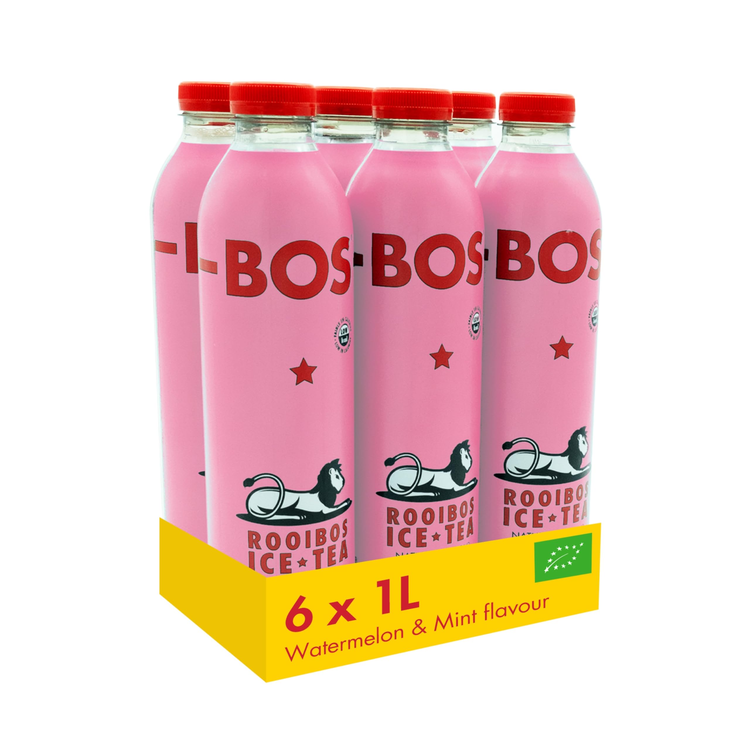 BOS Organic Watermelon & Mint Flavoured Caffeine Free Rooibos Ice Tea, Cooling Summer Favourite Tea Drink, 1L (Pack of 6)