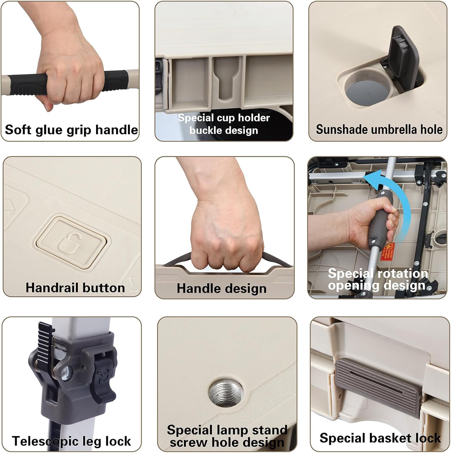 LEADALLWAY 3-in-1 Multi-Purpose Camping Table Wagon Portable Outdoor Platform Truck, Dolly & Utility Cart with 5.4 Wheels