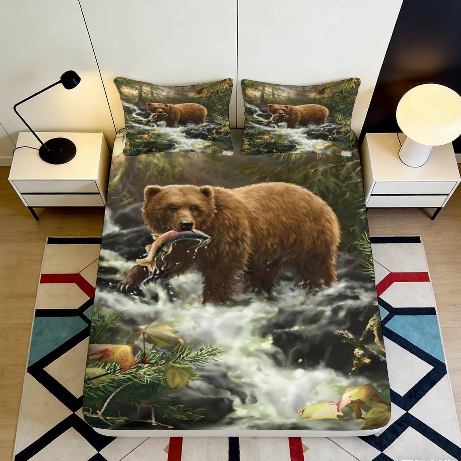 3D Printed Forest Fitted Sheet Microfiber Deep Pocket Non-Slip Bedroom Wrap Forest Mattress Fitted Cover 120x200x25cm