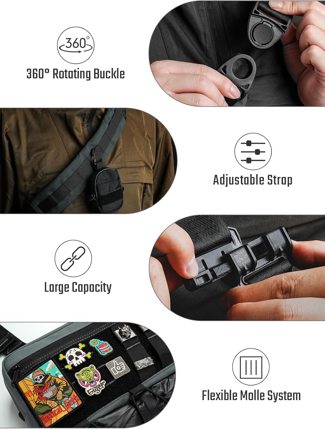 TACTICAL_GEEK Crossbody Shoulder Bag, Multipurpose Daypack, Chest Backpack Casual Sling Bag for Men & Women (L3C-Grey) - Image 5