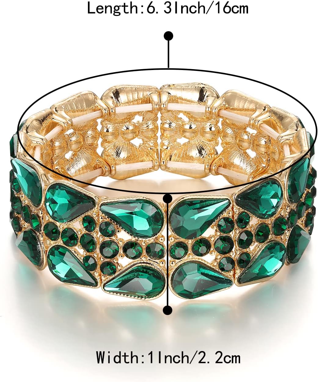 BriLove Wedding Bridal Elegant Crystal Double Row Teardrop Rhinestones Cluster Stretch Bangle Bracelet for Bride - Image 3