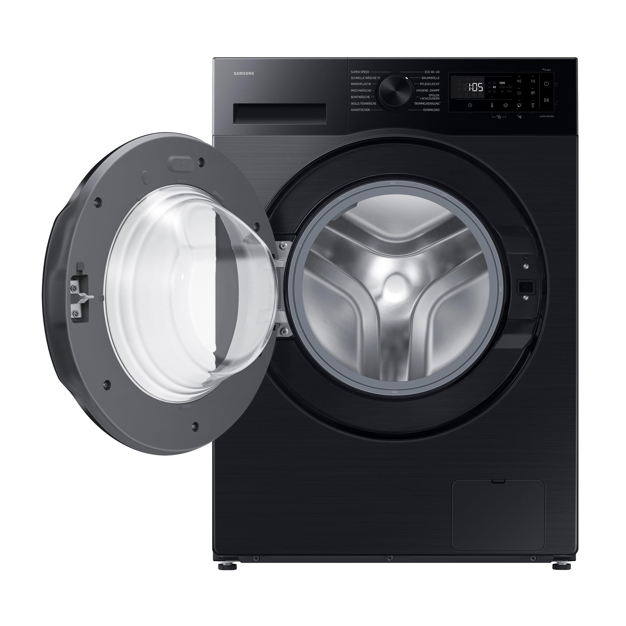 Samsung WW81FG5L32ABEG Waschmaschine, 8 kg, Platzsparende SLIM Ausführung, Nur 47 cm tief, AI Ecobubble und Energy Mode, SmartThings, Super Speed und Hygiene-Dampfprogramm, Schwarz