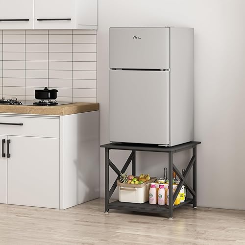 Miniatura 8 de Soporte de impresora grande de 2 niveles, mesa cuadrada de 23.6 x 23.6 x 22.6 pulgadas con estante de almacenamiento, carrito de impresora rodante