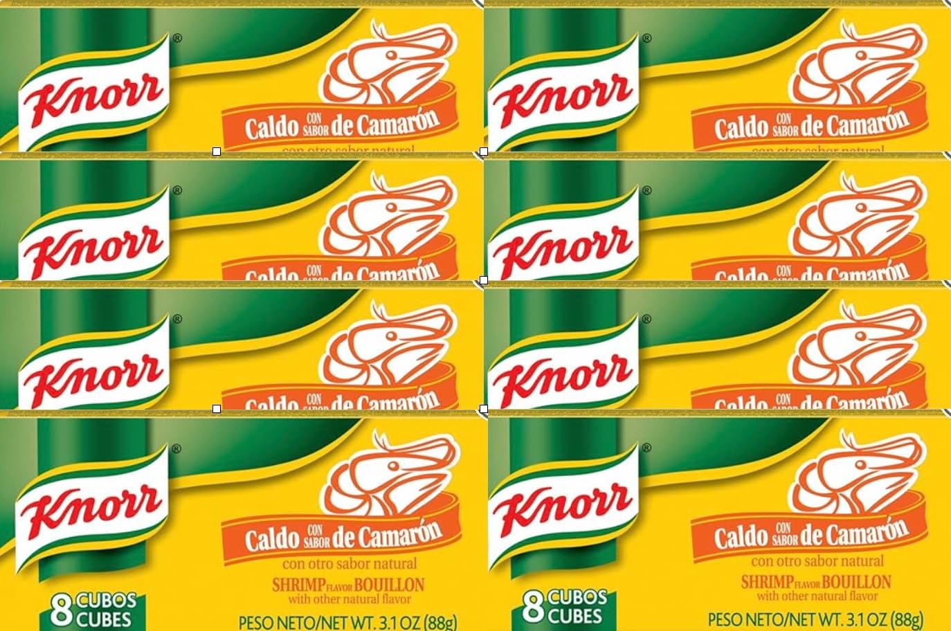 Knorr Bouillon Cubes, Shrimp 3.1 oz 8 Boxes With 8 Cubes Per Box Grocery