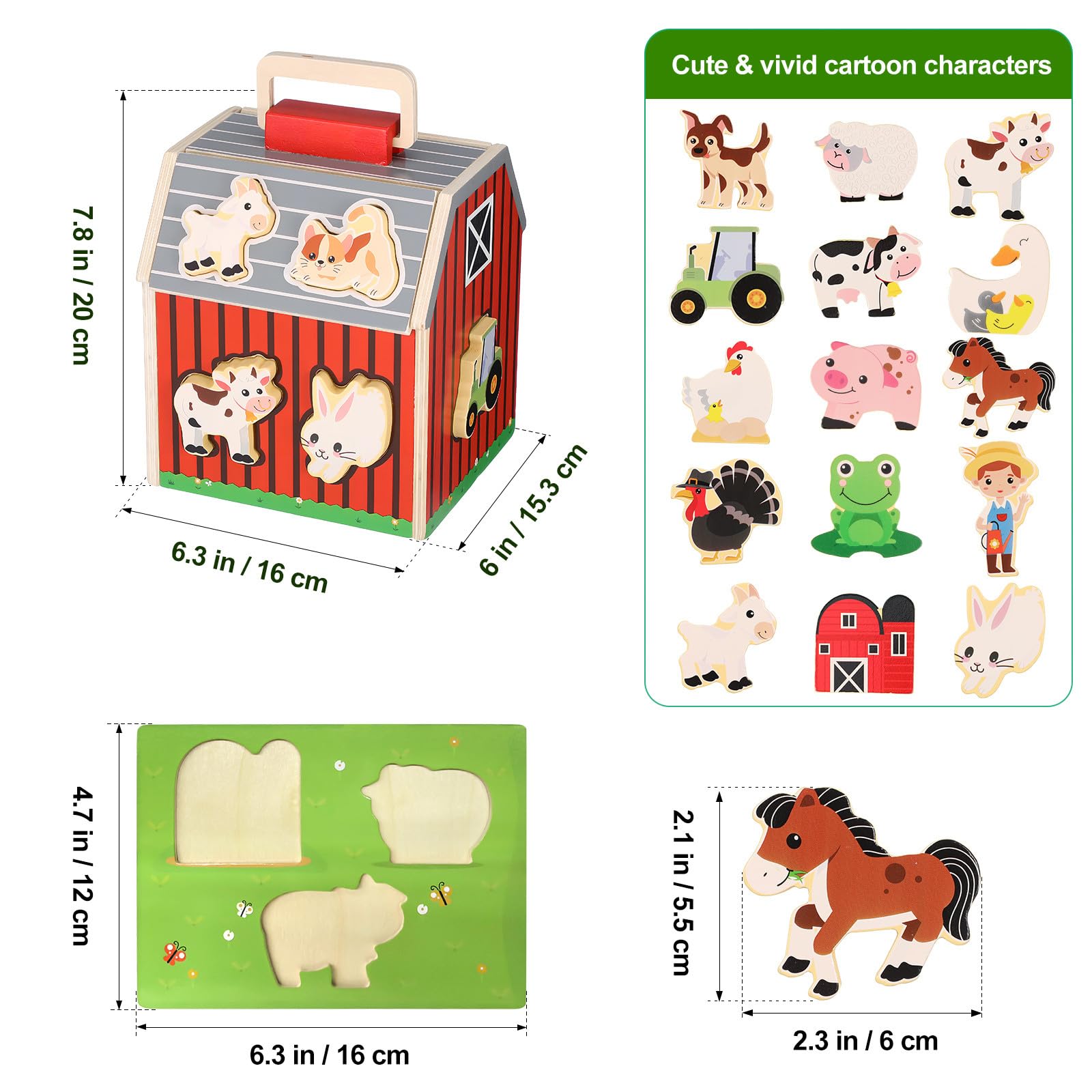 Toyvian Giocattoli Fattoria in Legno, Animali Bambini 2-5 Anni | Montessori Stem, Attività Educative Prescolari, Bordi Arrotondati e Struttura Robusta