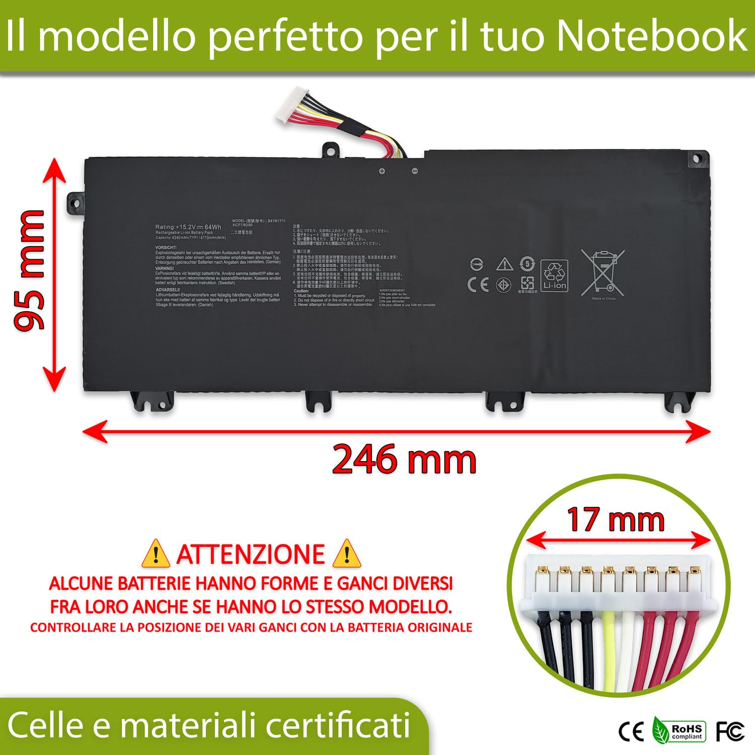 New Net - Batteria B41N1711 [15.2V - 4240mAh] compatibile con ASUS TUF Gaming F705D, F705DT, FX705, FX705D, FX705DD, FX705DT, FX705DU, FX705DY, FX705G, FX705GD, FX705GE