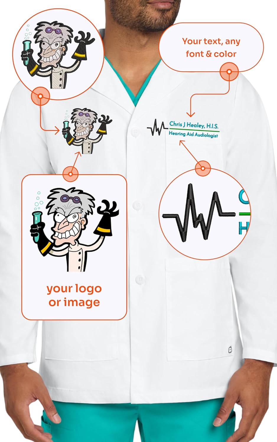 Personalized Embroidered Lab Coat Professional Lab Coat for Women & Men Custom with Name or Logo