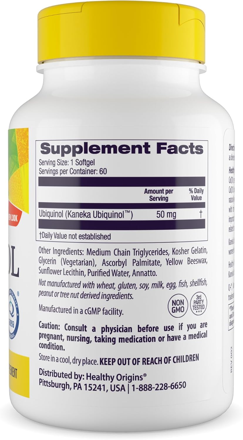 Healthy Origins Ubiquinol (Active Form of CoQ10), 50 mg - Kaneka Ubiquinol Supplements for Heart Health & Antioxidant Support - Gluten-Free & Non-GMO Supplement - 60 Softgels - Image 2