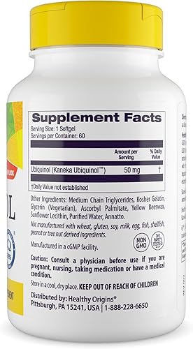 Miniatura 2 de Healthy Origins Ubiquinol 50 mg (Kaneka QH, sin OMG, sin gluten, apoyo cardíaco, apoyo energético), 60 cápsulas blandas