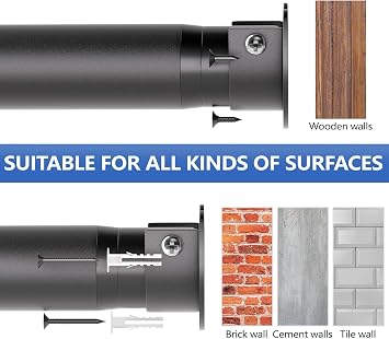 GOOWIN 43-95cm Extendable Wardrobe Rail,32MM Heavy Duty Wardrobe rod with Screws and End Sockets for Clothes,Wardrobe,Bathroom (Black)