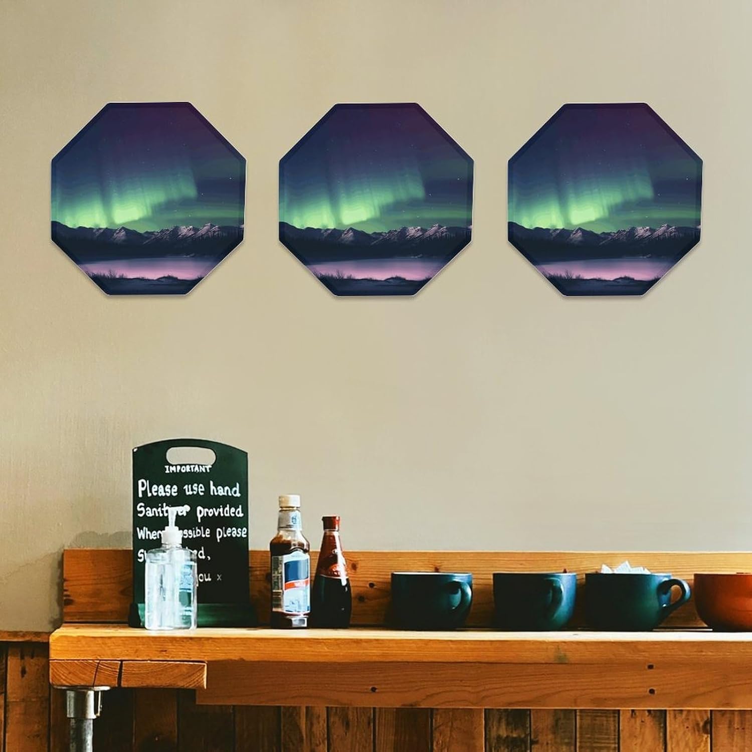 Ctagon Metal Sign for Home, Modern Display Plate for Kitchen, Northern Aurora Night Plates Accent Hanging Wall Decorations 3PCS for Living Room, Bedroom, Hallway, Hotel