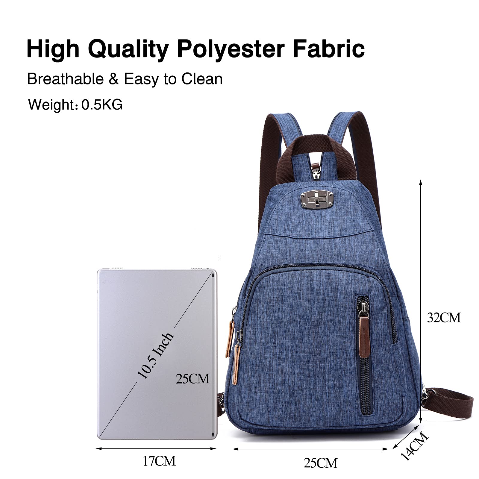 FANDARE Retrò Zaino Monospalla Piccolo Zainetto Zaino Spalla Borsa a Tracolla Sling Bag per Uomo Donna Scuola Università Trekking Ciclismo Palestra Viaggio Sportiva Daypacks Durevole Poliestere