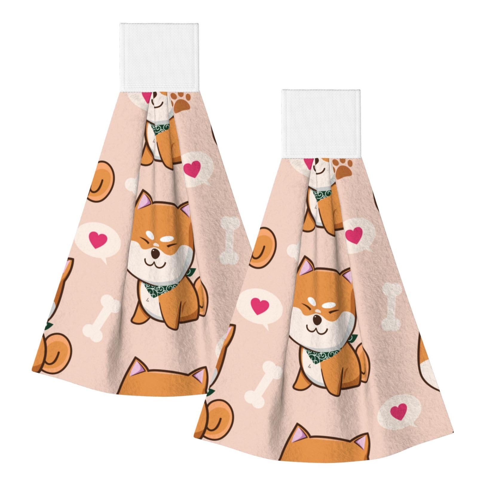 DOPKLNA Kawaii Cute Shiba Inu, 2 Pcs Hanging Coral Fiber Hand Towels for Bathroom, Absorbent Kitchen Towels
