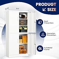 Vista 3 de Yizosh - Armario de almacenamiento de metal con cerradura de 71 pulgadas, armario alto de garaje con 4 puertas y 2 estantes ajustables, de acero