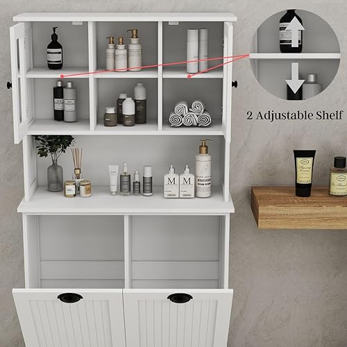 Miniatura 4 de Gabinete de almacenamiento de madera de 50.3 pulgadas de alto con estante abierto, estante para copas de vino y gabinete para sala de estar,