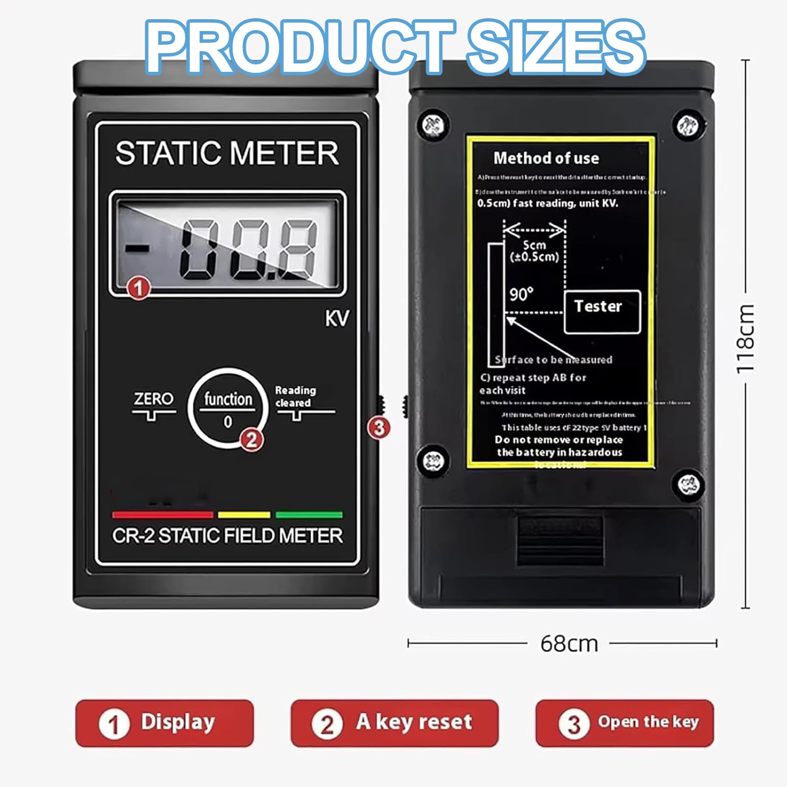 Ręczny tester elektrostatyczny, cyfrowy miernik statyczny 0-50 kV z ekranem LCD, szybka szybkość pomiaru, resetowanie 1-kliknięciem, idealny do testowania tekstyliów i papieru