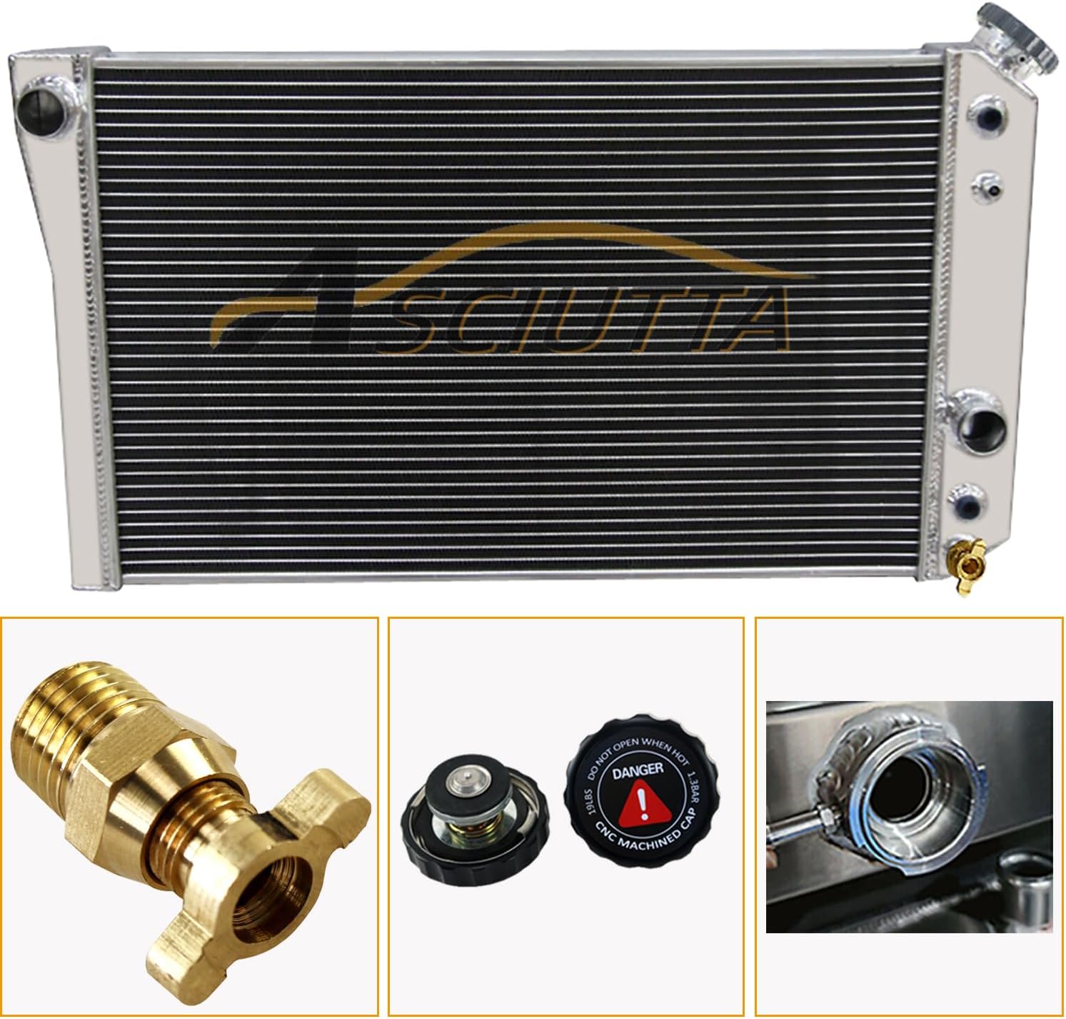 CU829 4 Row Core Radiator Replacement For Chevy 1984-1990 Corvette C4/ 1982-2002 S10 Blazer 5.7L V8 Conversion,Crossflow AT Aluminum Engine Radiators