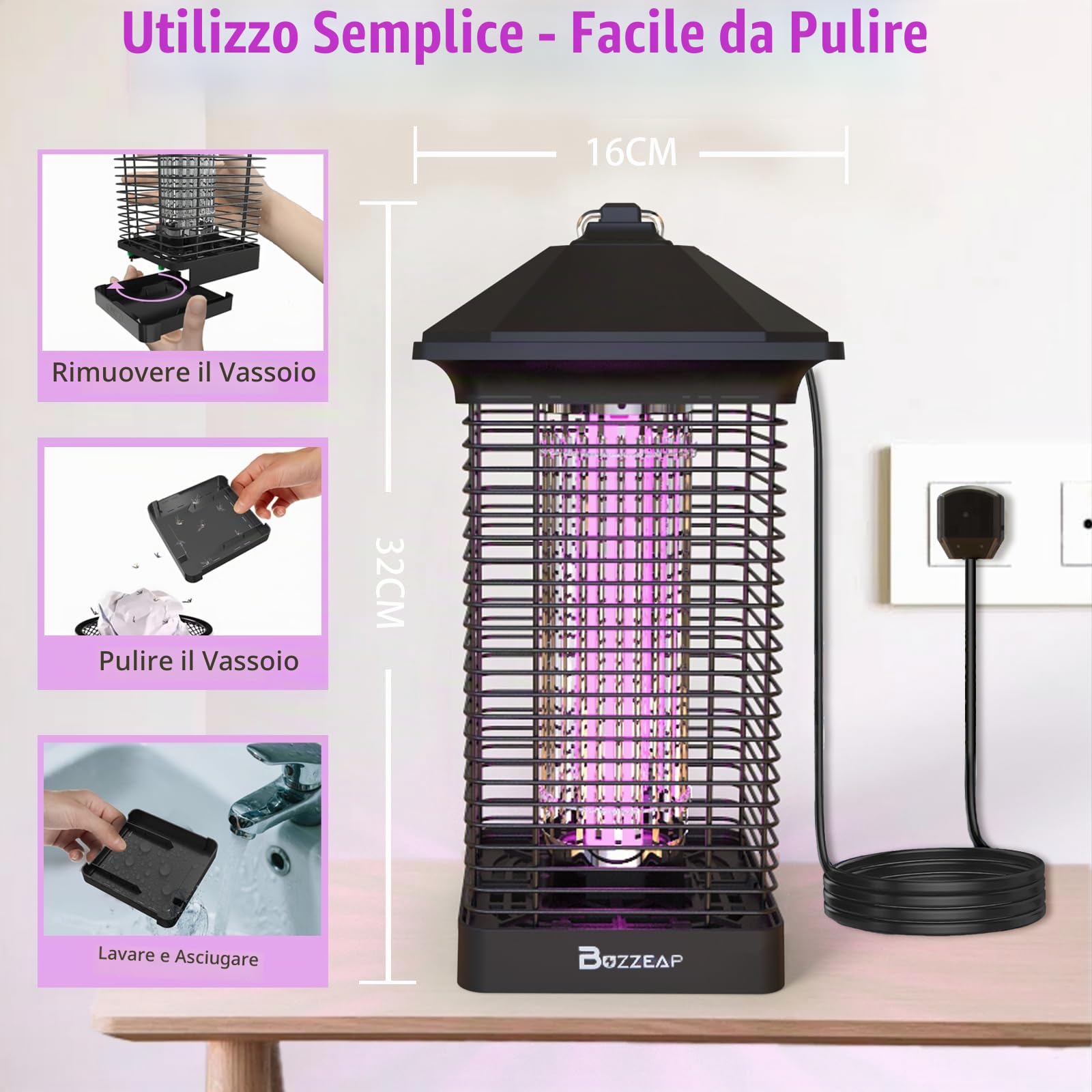 Zappa a LED Bug Zpper, durevole Electric Fly Killer, 4000 V, lampada per zanzare con doppia luce UV 365 nm/395 nm, trappola per mosche per interni ed esterni, portata 150 ㎡