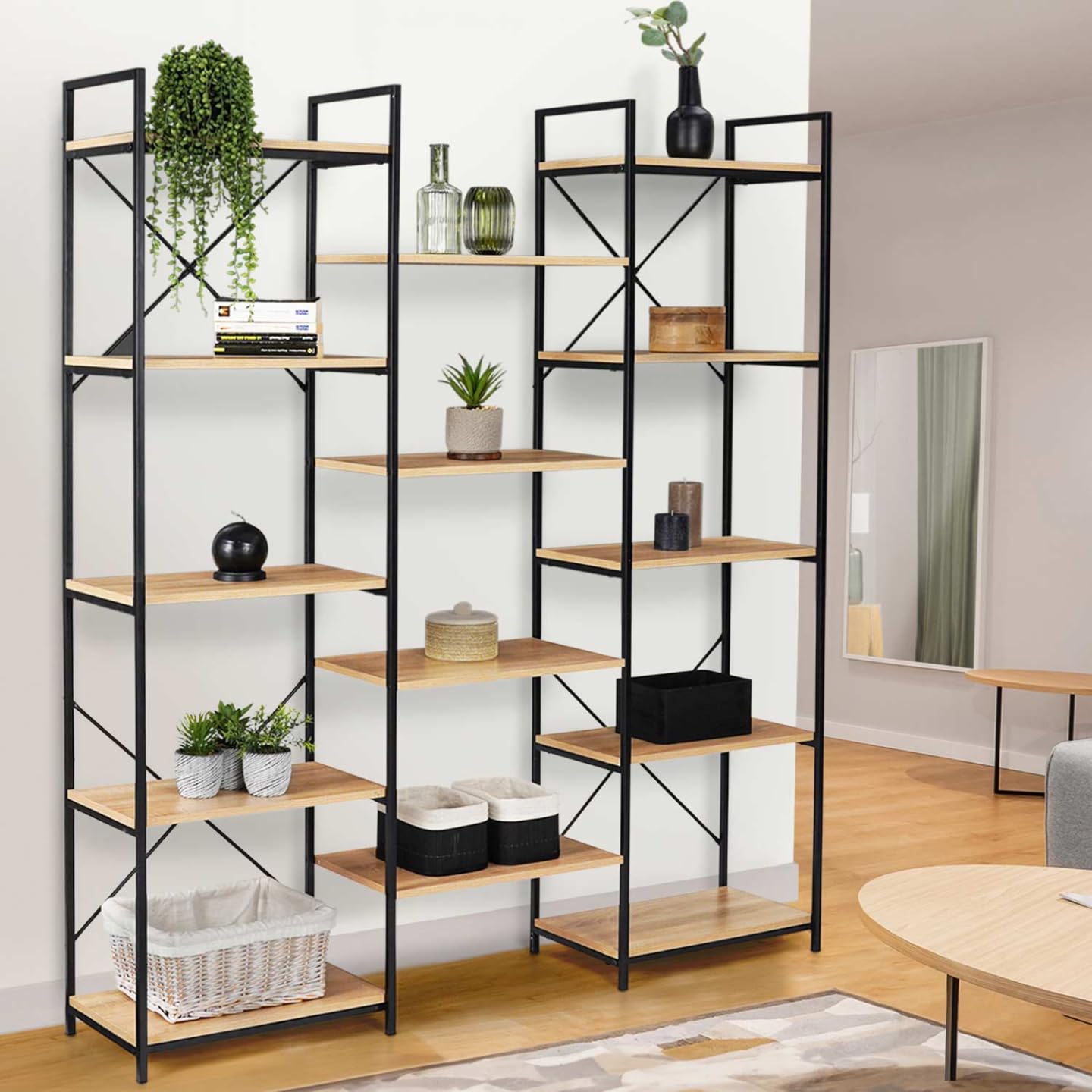 IDMarket - Étagère bibliothèque Trio 5 Niveaux Detroit Design Industriel 170 cm
