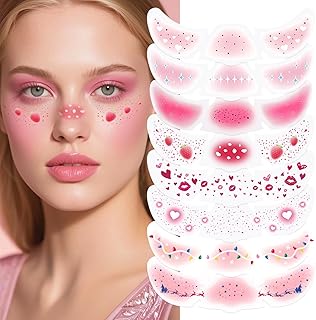 8 tatuajes faciales 2 en 1 con rubor rosa y p...