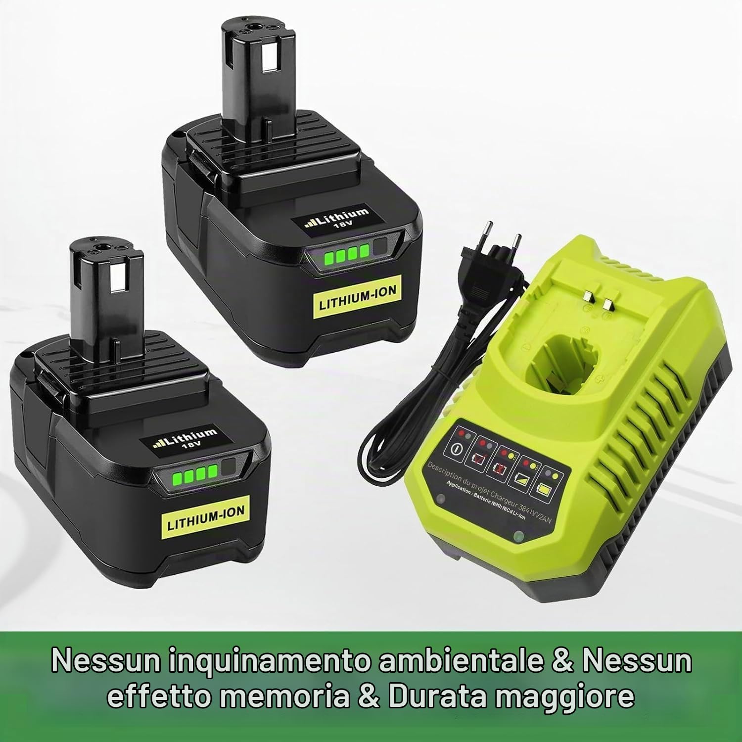 2 Pezzi 18V 5.5Ah/5500mAh Ricambio per Ryobi Batteria 18V Compatibile per Ryobi Batteria RB18L40 RB18L50 P102 P103 P104 P105 P106 P107 P108 + 9.6-18V Caricabatteria per BCL1418H con indicatore LED
