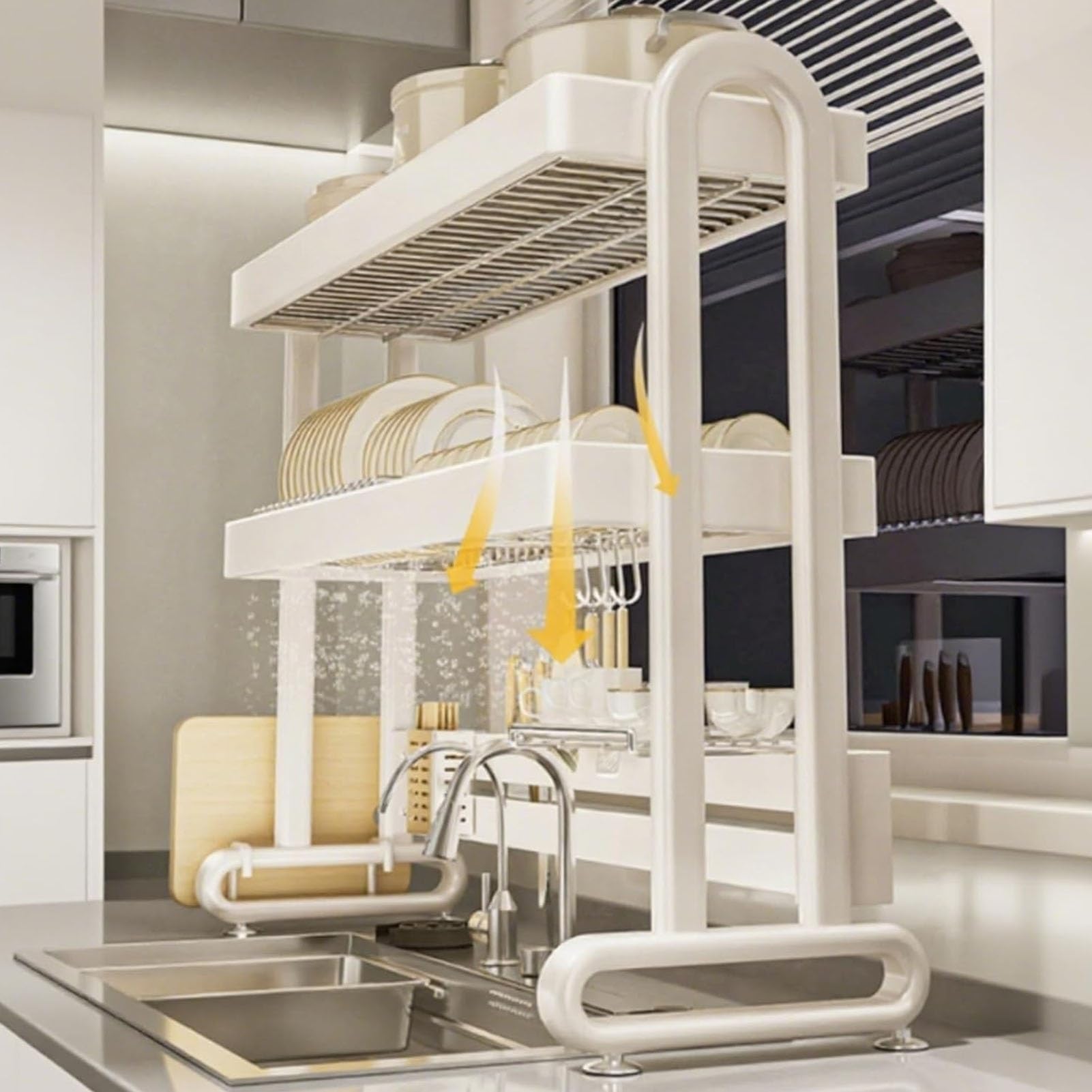 CAFIEDR Stainless Steel Over The Sink Dish Drying Rack 12 Tier Multifunctional Kitchen Drainer With Utensil Holder Spacesaving Organizer For Countertop.White-75x80cm/29.5x31.4in