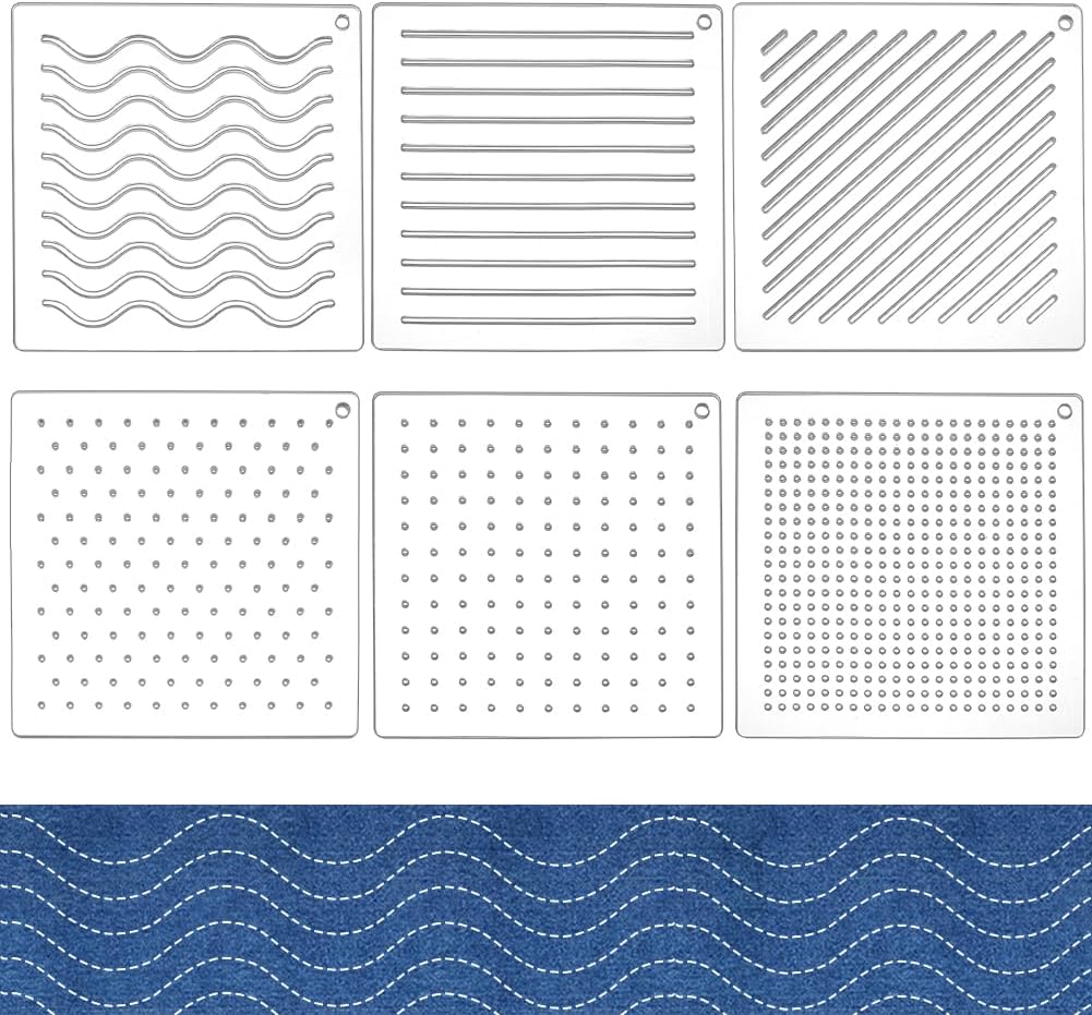 BENECREAT 6Pcs Acrylic Sashiko Stencil, Dots, Lines, Slashes Acrylic Embroidery Tool Drawing Line Template for Hand Quilting and Embroidery, 3mm Thick