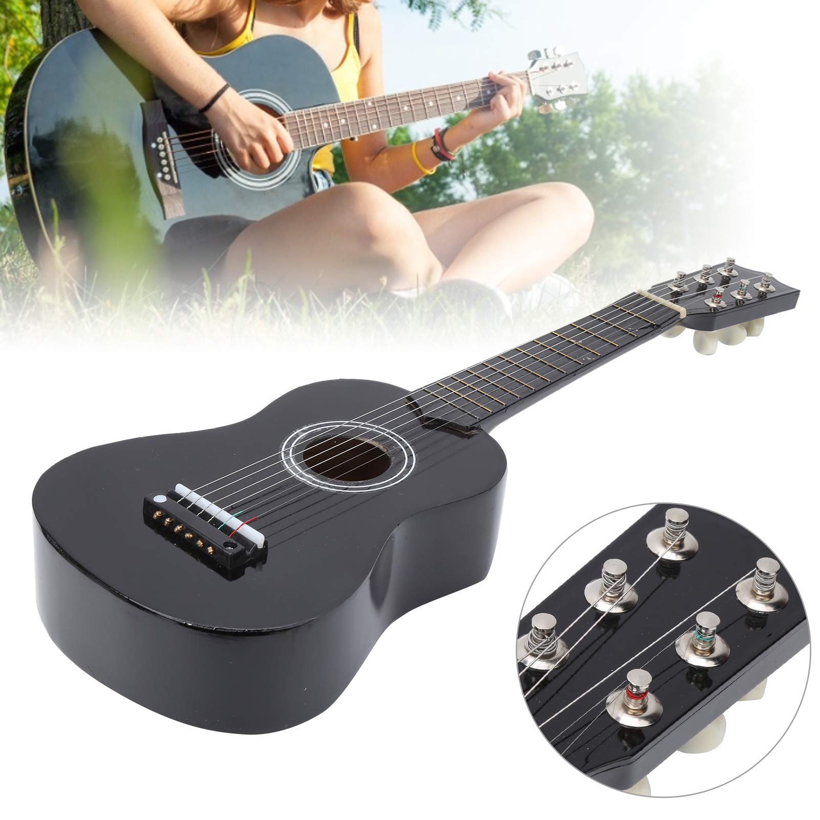 Zabawka akustyczna dla dzieci Drewniana kolorowa gitara Instrumenty muzyczne Mini gitara na prezent urodzinowy dla dzieci Lite drewno Czarny 21 cali