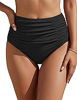 Bloomingjelly Women's High Waisted Bikini Bottoms Tummy Control Ruched Full Coverage Retro Swimwear