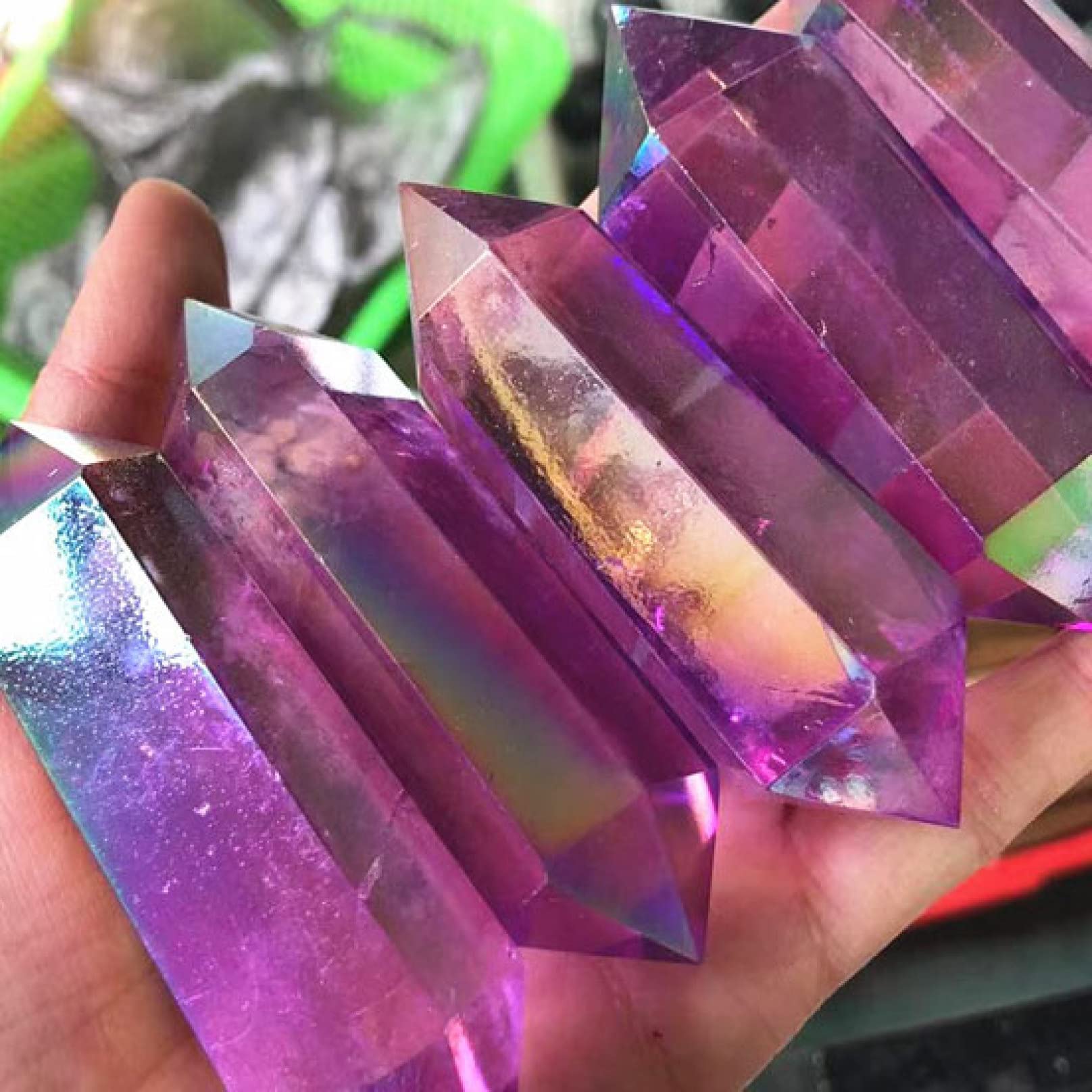 チャネリング✨　パープル　オーラ水晶　クリスタル　クラスター　原石 Amazon｜天然石 オーラコーティングクリスタルとヒーリング