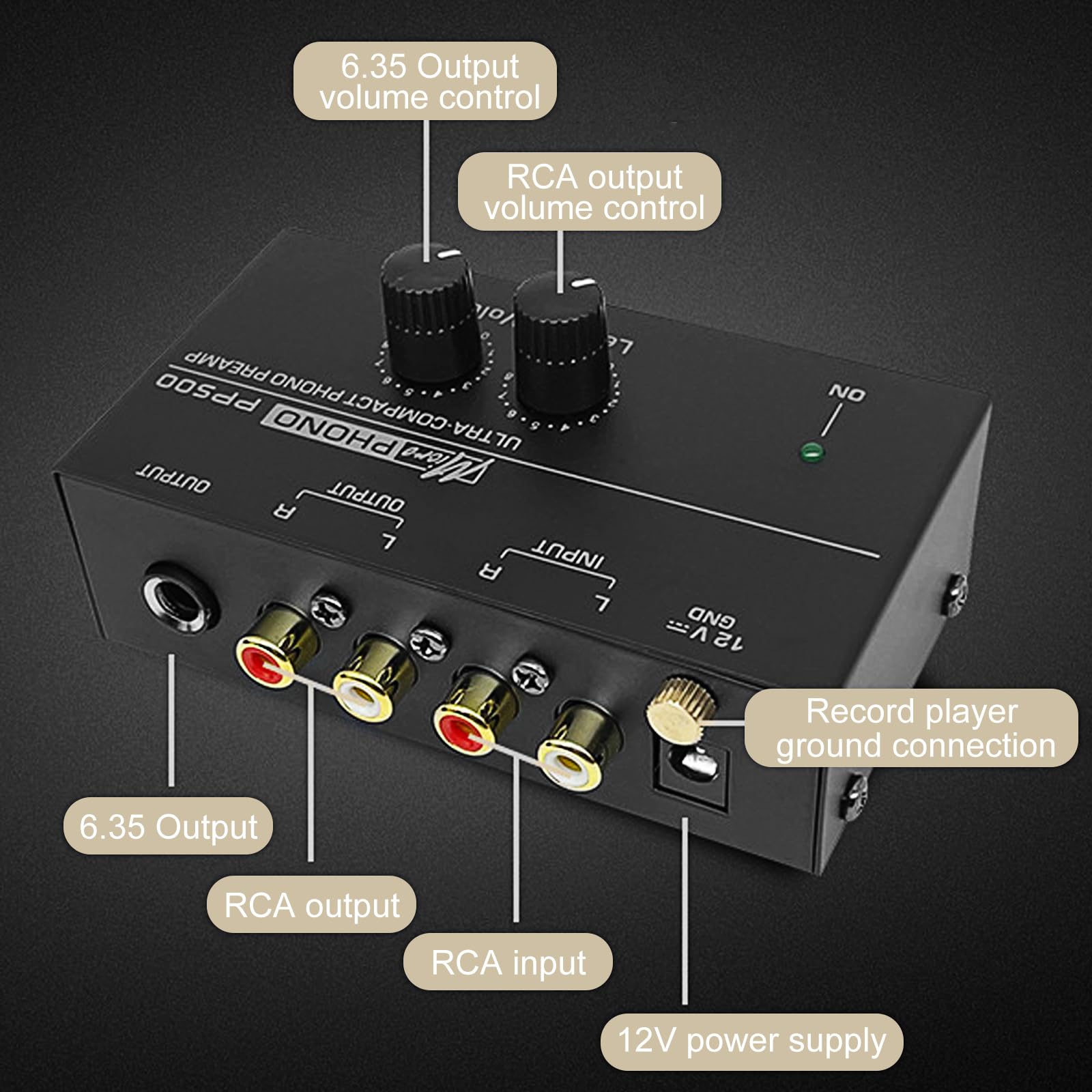 Sporgo Giradischi Phono Preamplificatore MM RCA Ingresso Uscita Stereo Amplificatore
