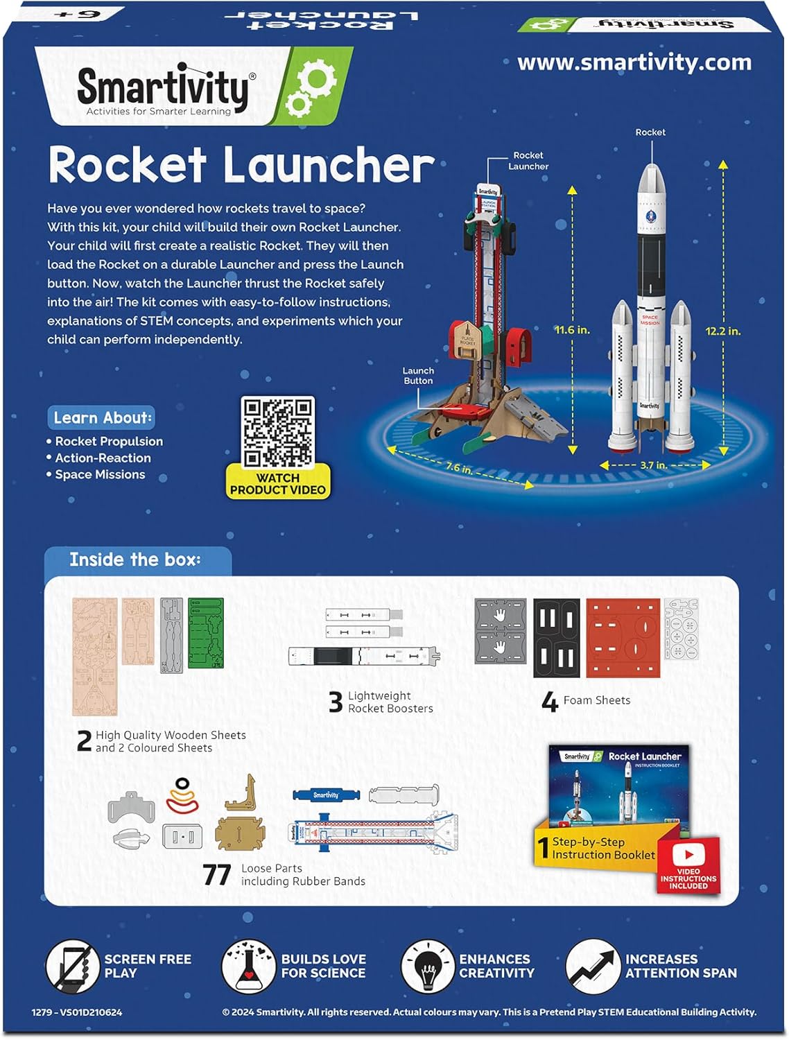 Smartivity Rocket Launcher STEM Kit for Ages 6-12 Years | Build Your Own Rocket with Launcher | Birthday Gift for Smart Kids | DIY Science Toy for Boys & Girls 6,7,8,9,10,11,12 Years Old