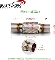 Vista 4 de Tubo Flexible de Escape SUISFLXGRO Tipo Universal 100% Acero Inoxidable Para Vehículos Pesados y Coches (1 Pieza, 1.75X6X10)