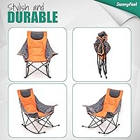 Vista 7 de SUNNYFEEL Silla Mecedora de Camping, Reclinable Acolchada de Lujo, Silla Plegable de Jardín de Gran Tamaño con Bolsillo, Resistente
