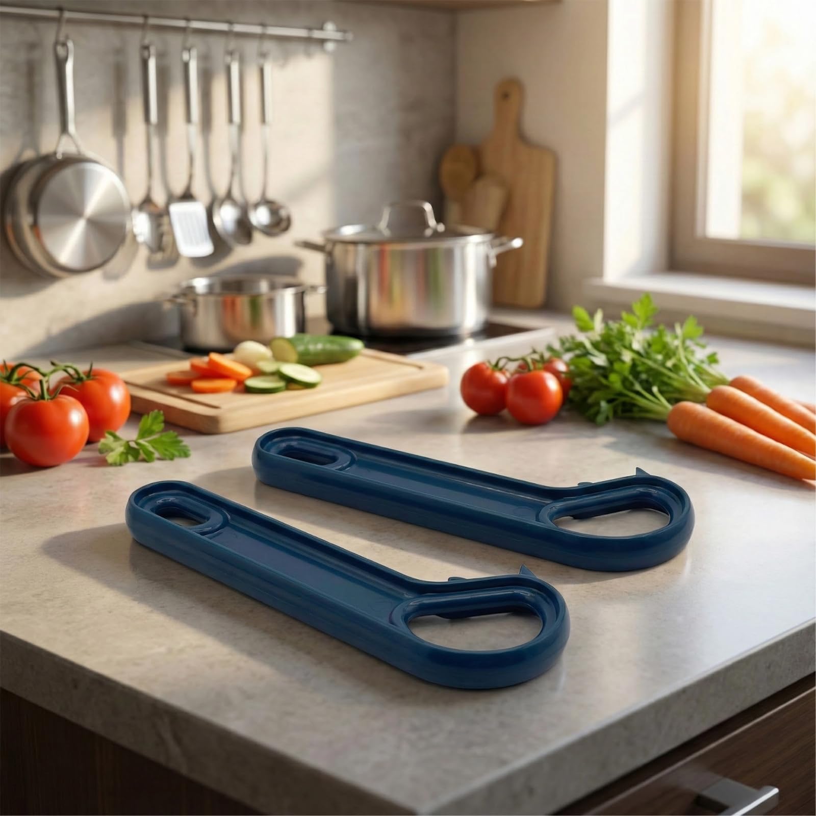 Zugring Apriscatole a forma di J con linguetta ad anello, apriscatole manuale, apribottiglie ergonomico, blu
