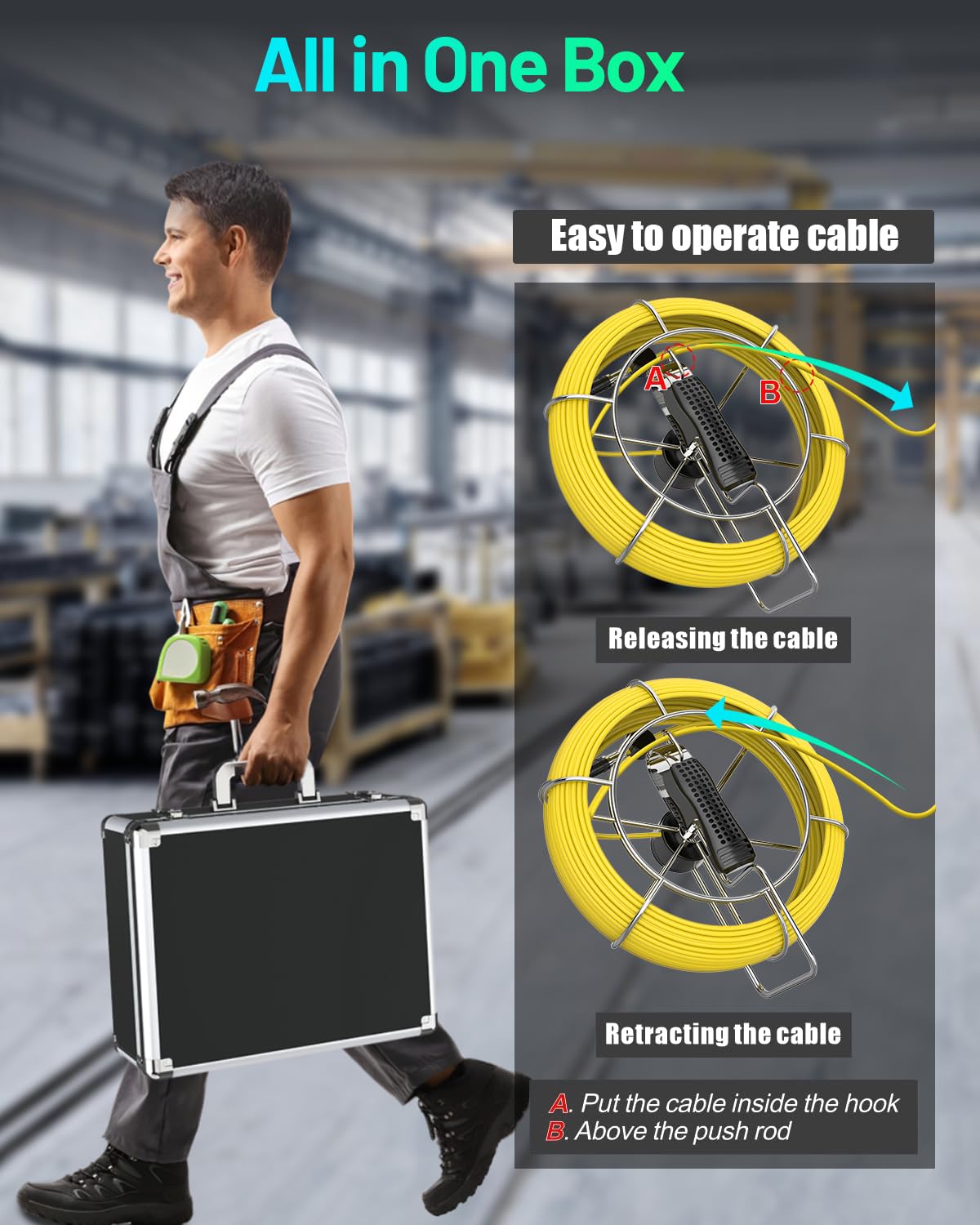 Anysun Sewer Inspection Camera - 100ft with 7" Monitor, DVR, 16GB Card, 12 Lights, Plumbing Pipe Camera for Plumber & Homeowner