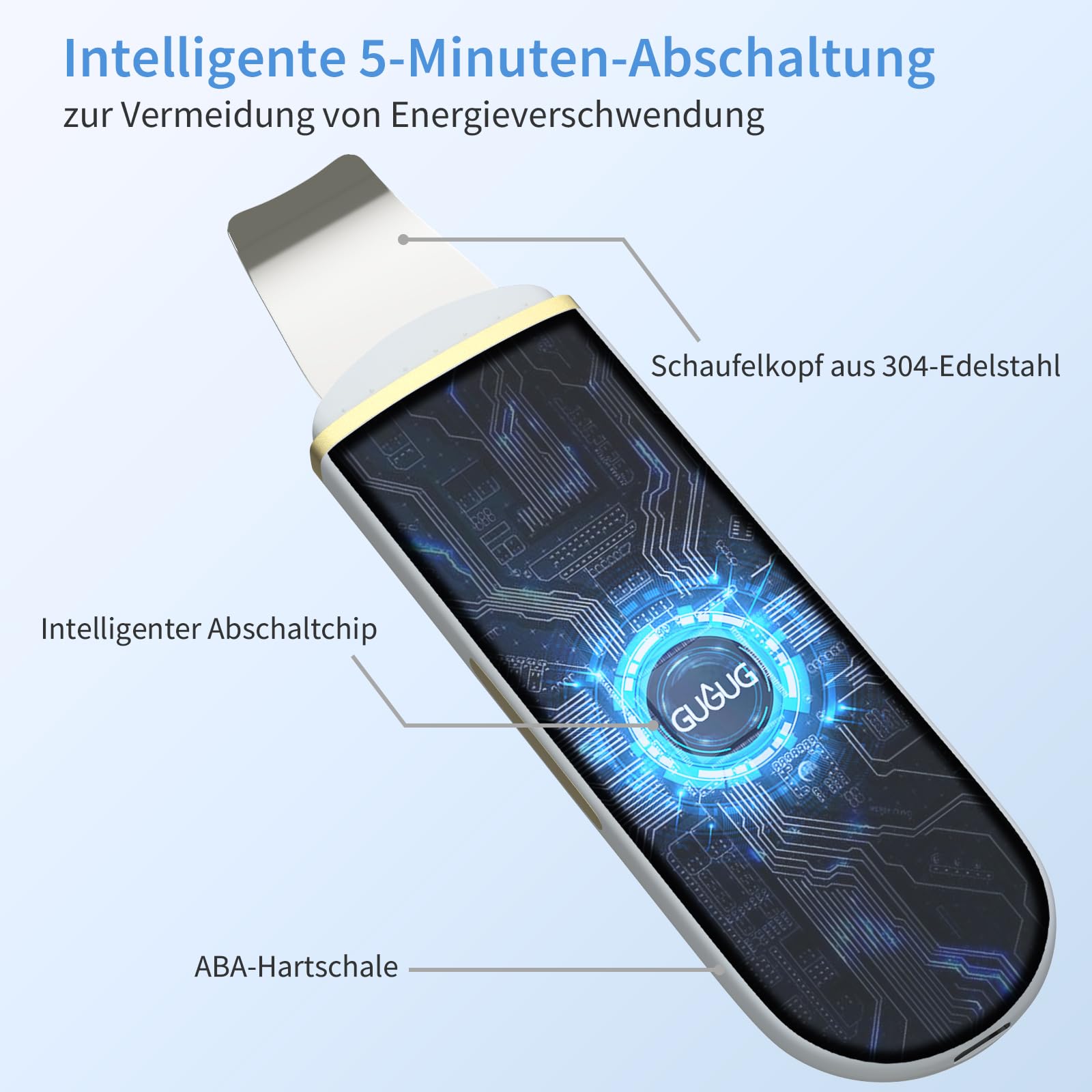 GUGUG Skin Scrubber Ultraschall Ultraschallgerät für das Gesicht- Mitesser-Entferner mit 4 Modi, Porenreiniger, Gesichtswaschspatel, Hautreiniger für die Gesichtsreinigung Gerät