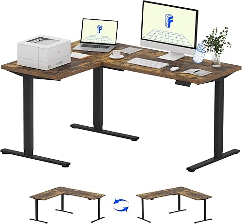 Miniatura 150 de FLEXISPOT Escritorio de esquina profesional con motor dual en forma de L, escritorio eléctrico de pie, escritorio de pie con altura ajustable, mesa