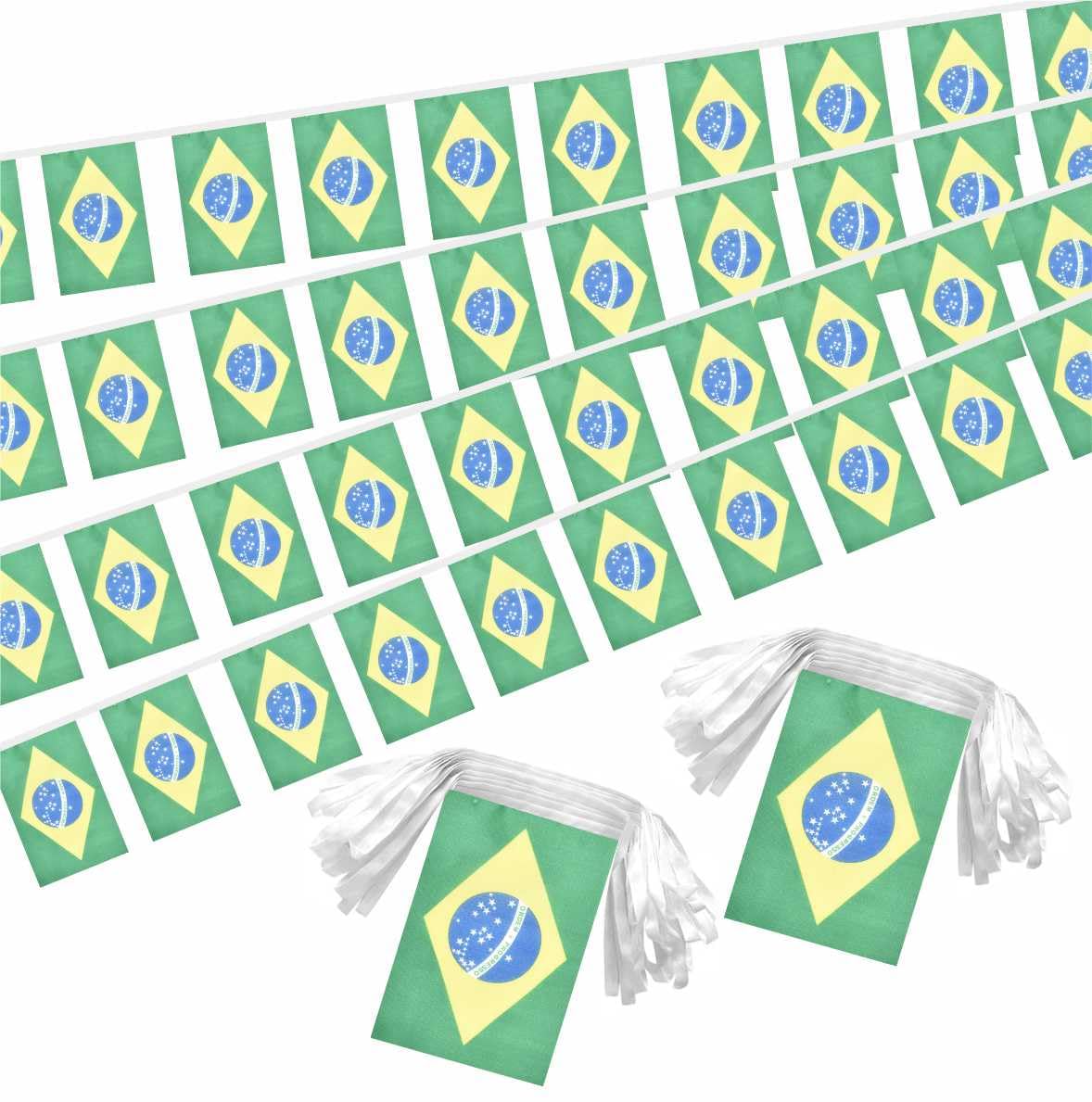 Lebei 2 Pack Brazil Flag Banner String Small Mini 66 Feet 60 Pcs Brazilian Hanging Flags Decoration