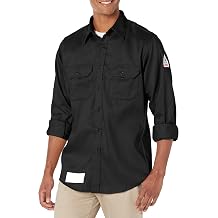Bulwark Flame Resistant 6 oz Cotton/Nylon Excel FR ComforTouch Regular Uniform Shirt with Straight Back Yoke, Topstitched Cuff, Navy, 3X-Large